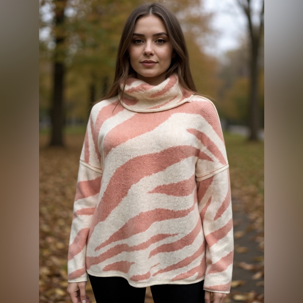 POL Zebra Print Cozy Turtleneck